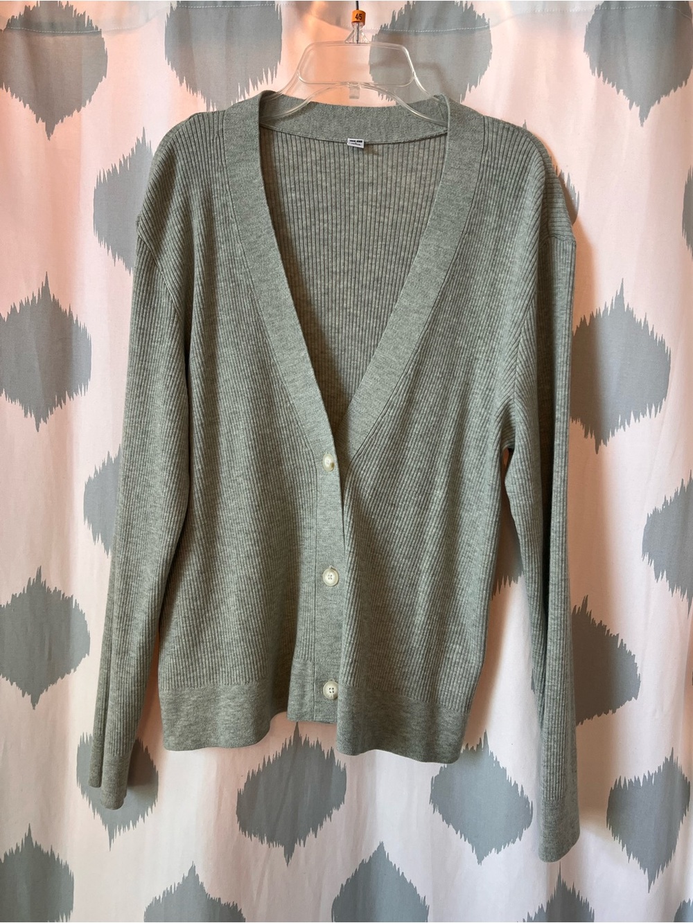 Uniqlo Light Sage Green Ribbed V-Neck Button Cardigan